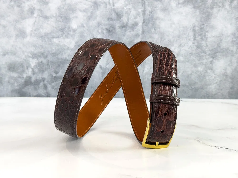 Glazed Argentine Caiman Flank Belt: Brown