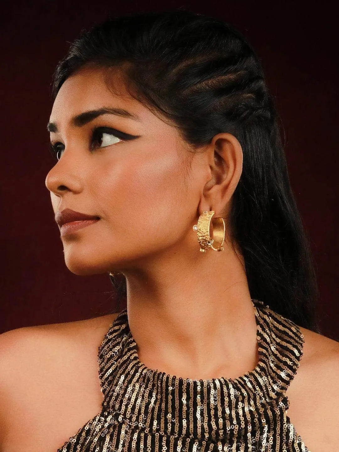 Gold Hammered Thick Hoops