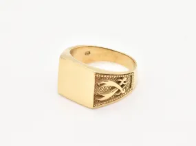 Gold Swords Ring - Plain Signet Band, Pirate Swords Ring