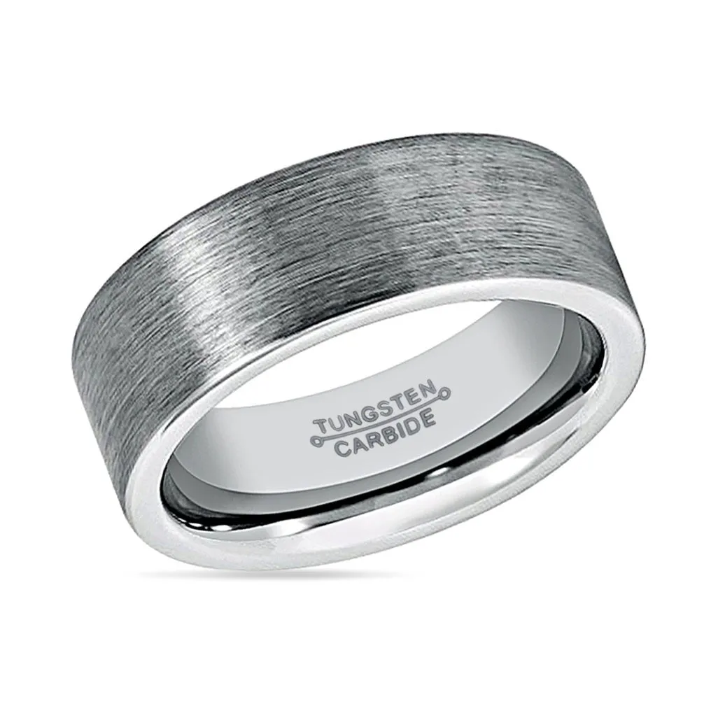 GRAYSON | Silver Ring, Silver Tungsten Ring, Brushed, Flat
