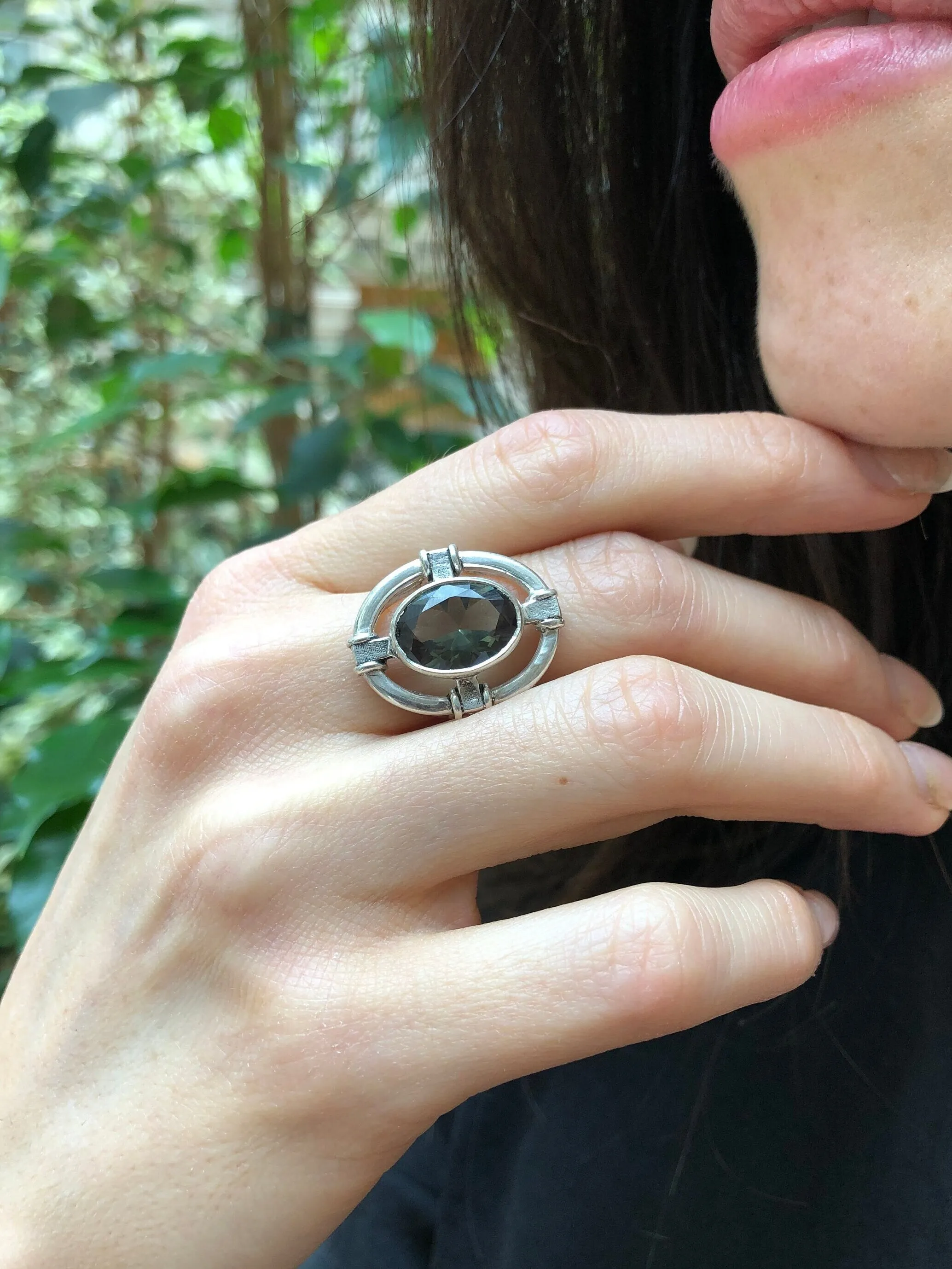 Green Diamond Ring - Green Statement Ring - Diamond Bezel Ring