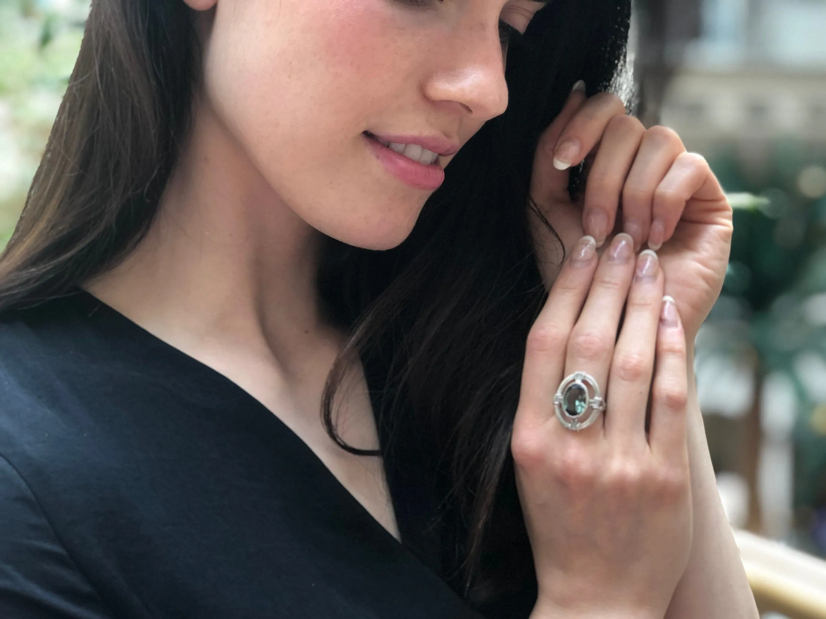 Green Diamond Ring - Green Statement Ring - Diamond Bezel Ring