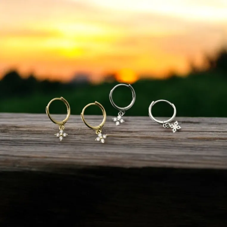 Green Flower Charm Dangle Small Hoop Huggie Earrings 18K Gold Plated Sterling Silver 925 Luxury Hypoallergenic Earrings KESLEY