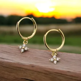Green Flower Charm Dangle Small Hoop Huggie Earrings 18K Gold Plated Sterling Silver 925 Luxury Hypoallergenic Earrings KESLEY