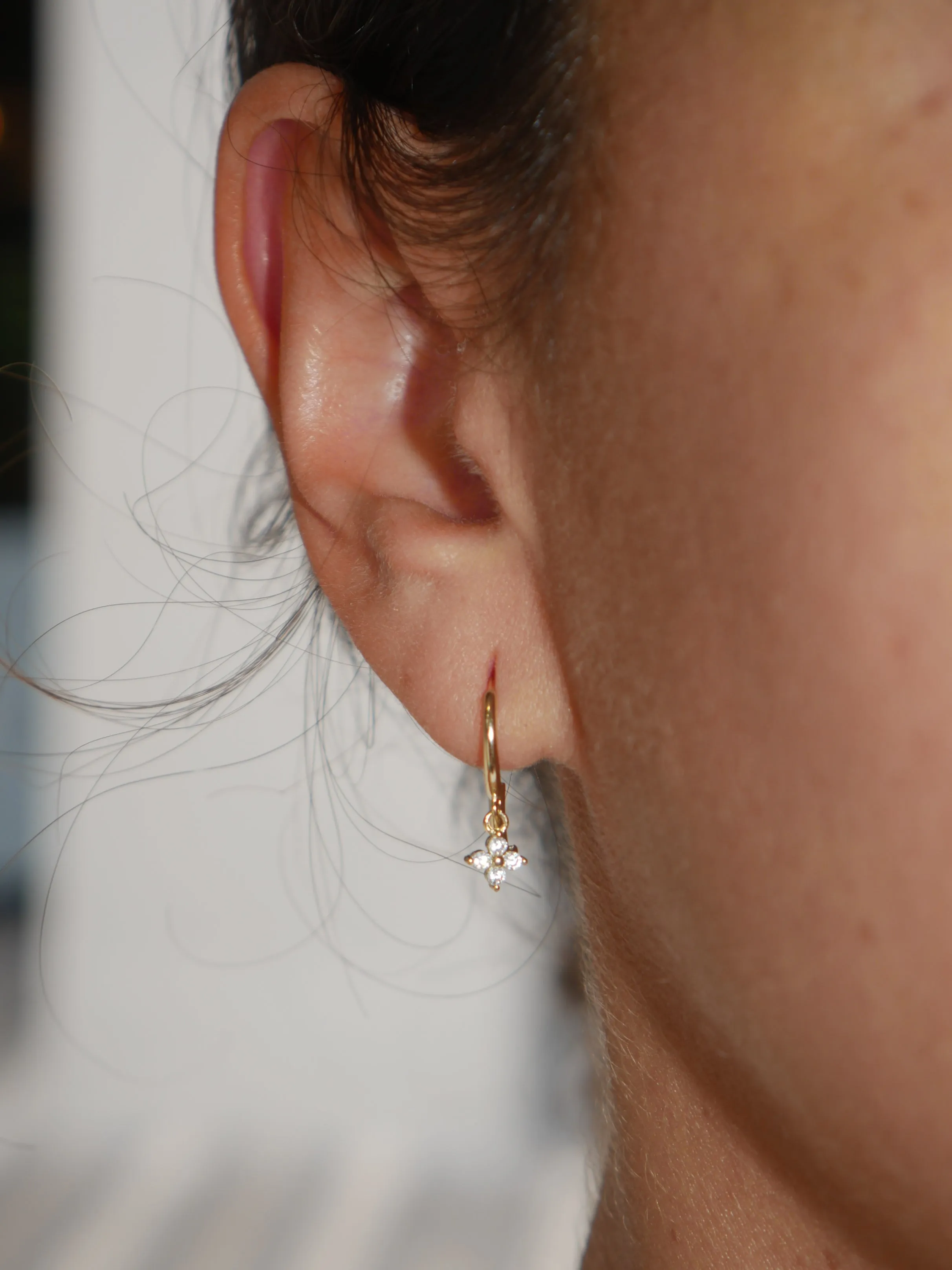 Green Flower Charm Dangle Small Hoop Huggie Earrings 18K Gold Plated Sterling Silver 925 Luxury Hypoallergenic Earrings KESLEY