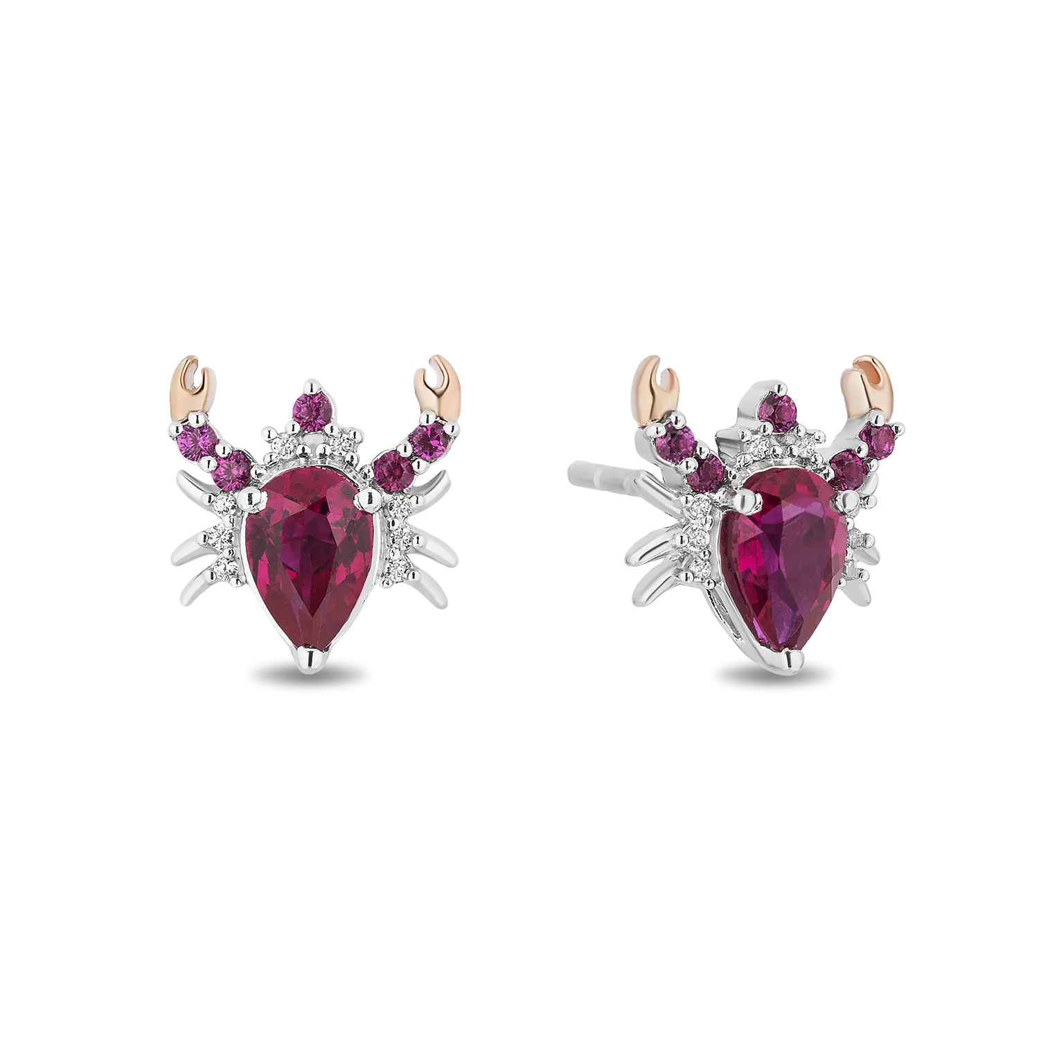 Hallmark Fine Jewelry Sterling Silver and 14K Rose Gold Created Ruby Crab Earrings
