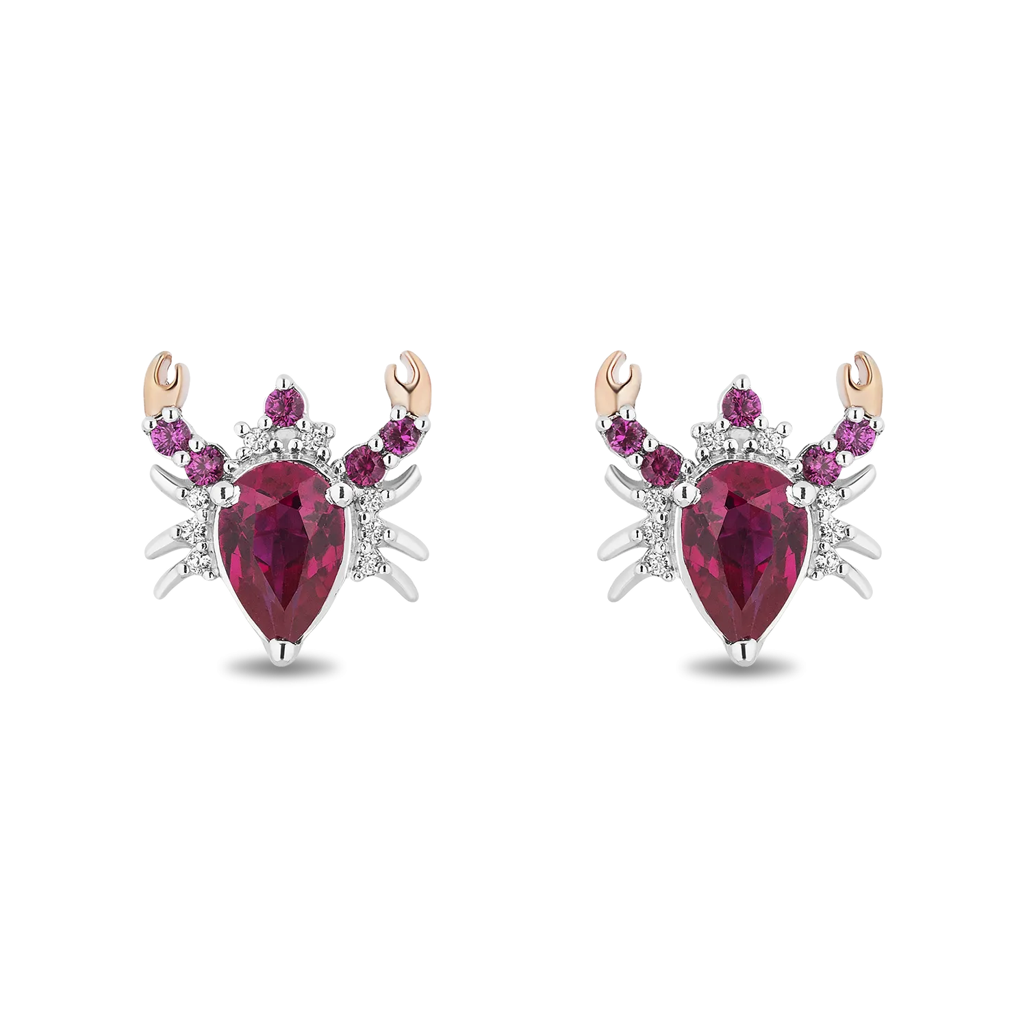 Hallmark Fine Jewelry Sterling Silver and 14K Rose Gold Created Ruby Crab Earrings