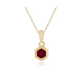 Hexagon Rubin Halskette in 9ct Gelbgold