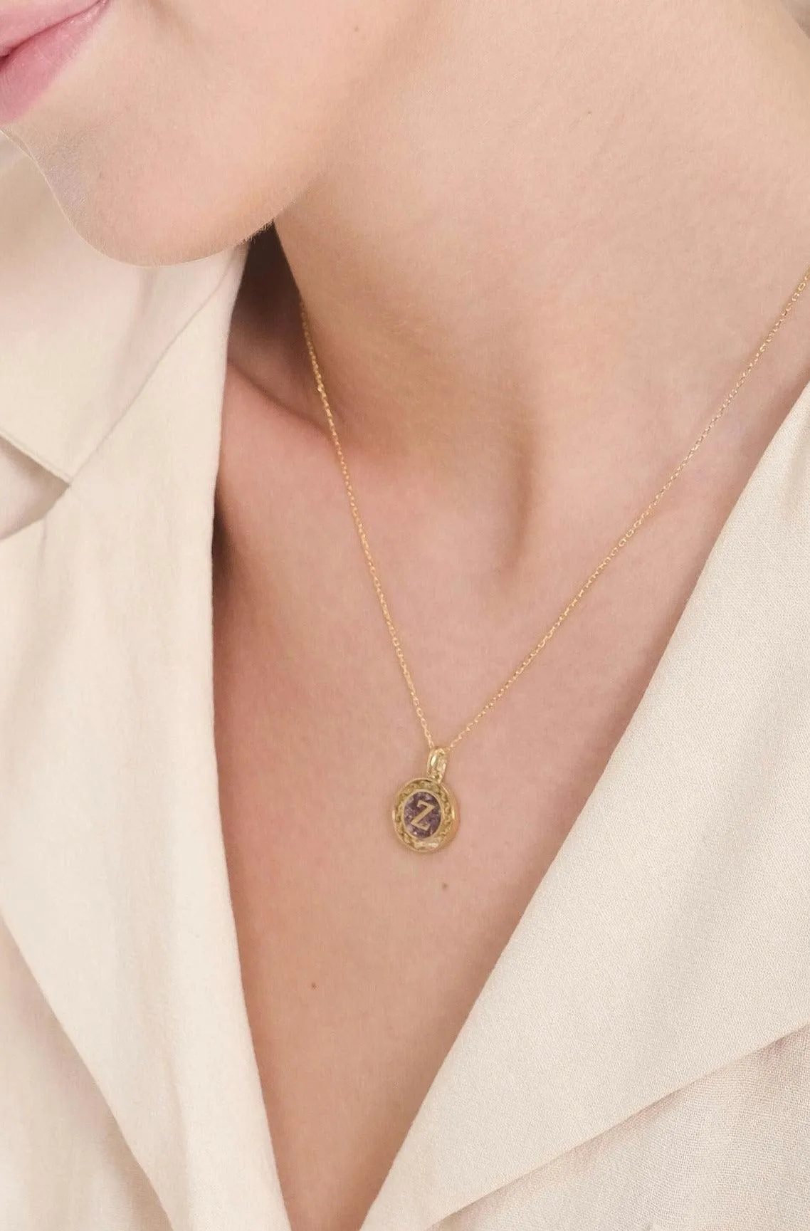 Initial Gemstone Pendant Necklace