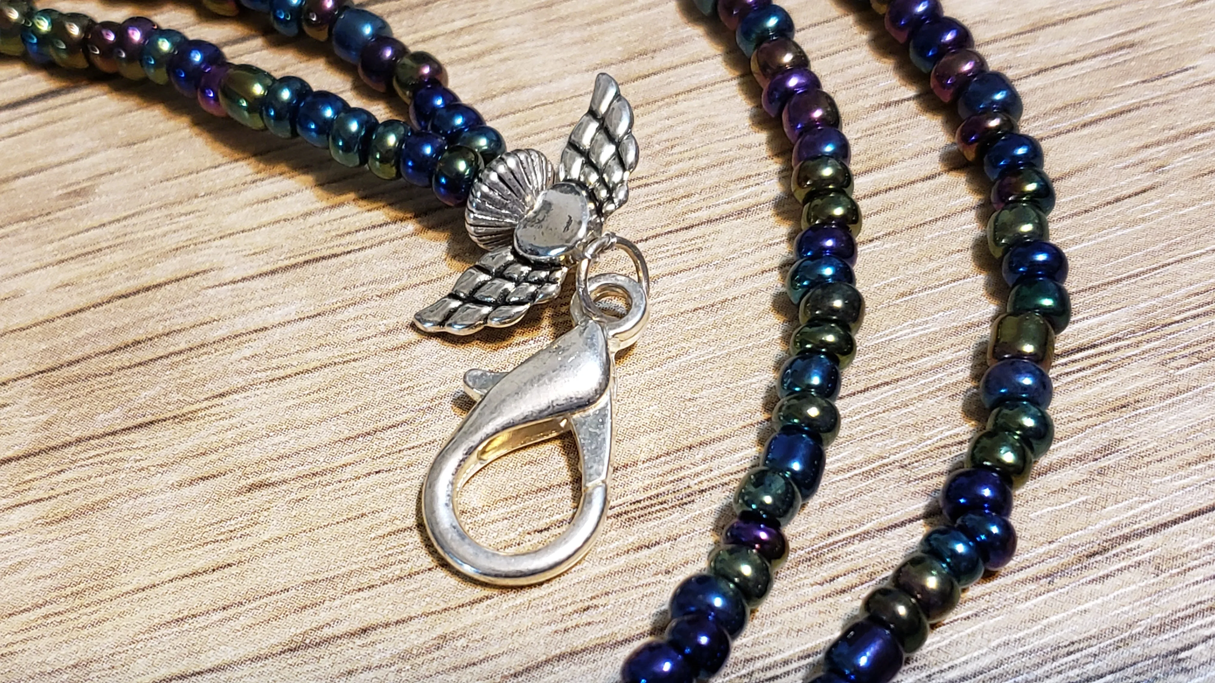 Iridescent Seed Bead 22" Lanyard / ID Holder, Necklace 