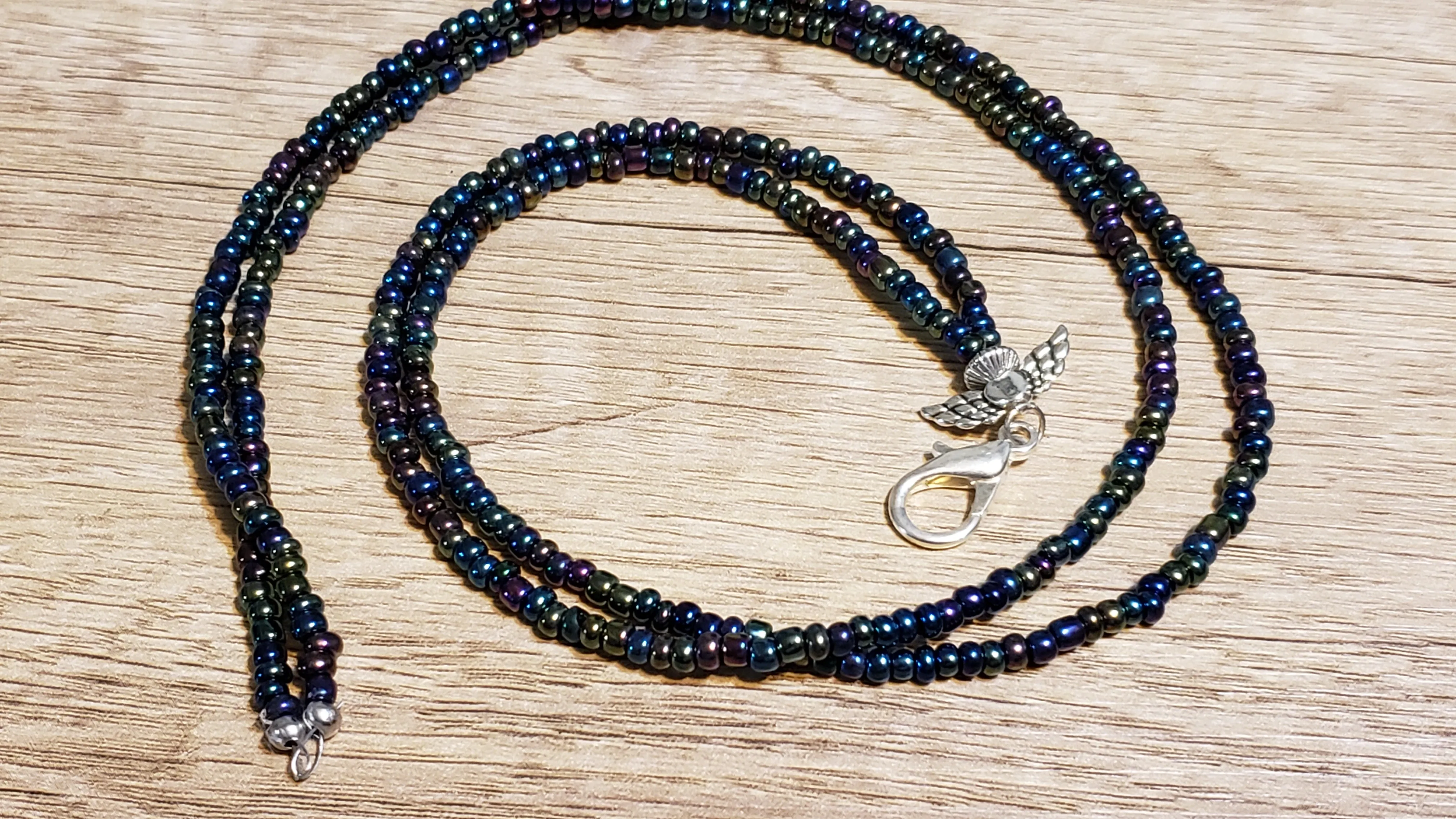 Iridescent Seed Bead 22" Lanyard / ID Holder, Necklace 