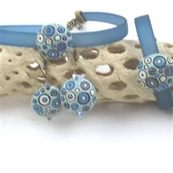 Jewelry Set Teal Ribbon Choker Bracelet Bubble Earrings Handmade