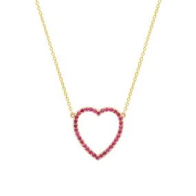 Large Ruby Open Heart Necklace