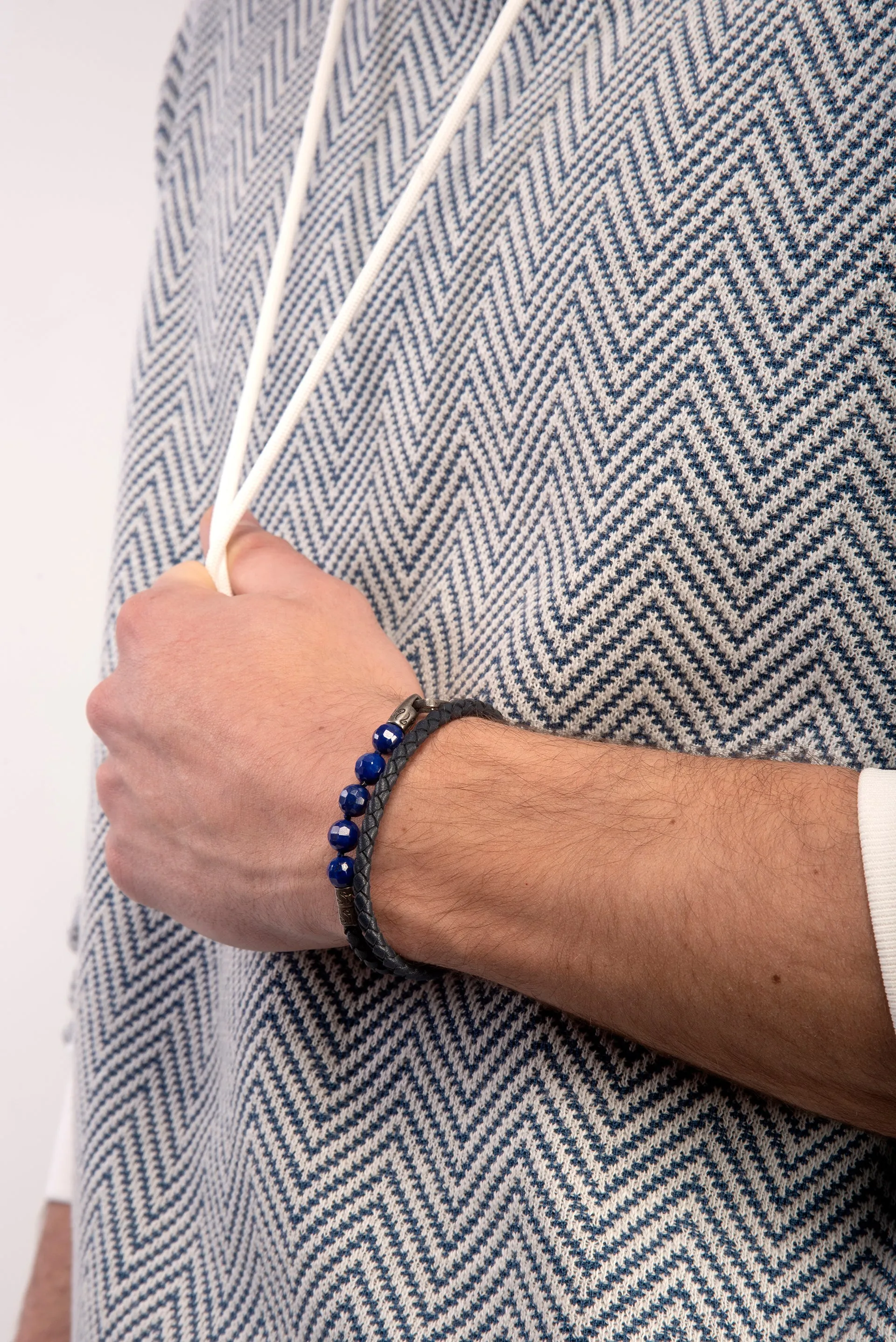 LASH Faceted Lapis Double Wrap Leather Bracelet