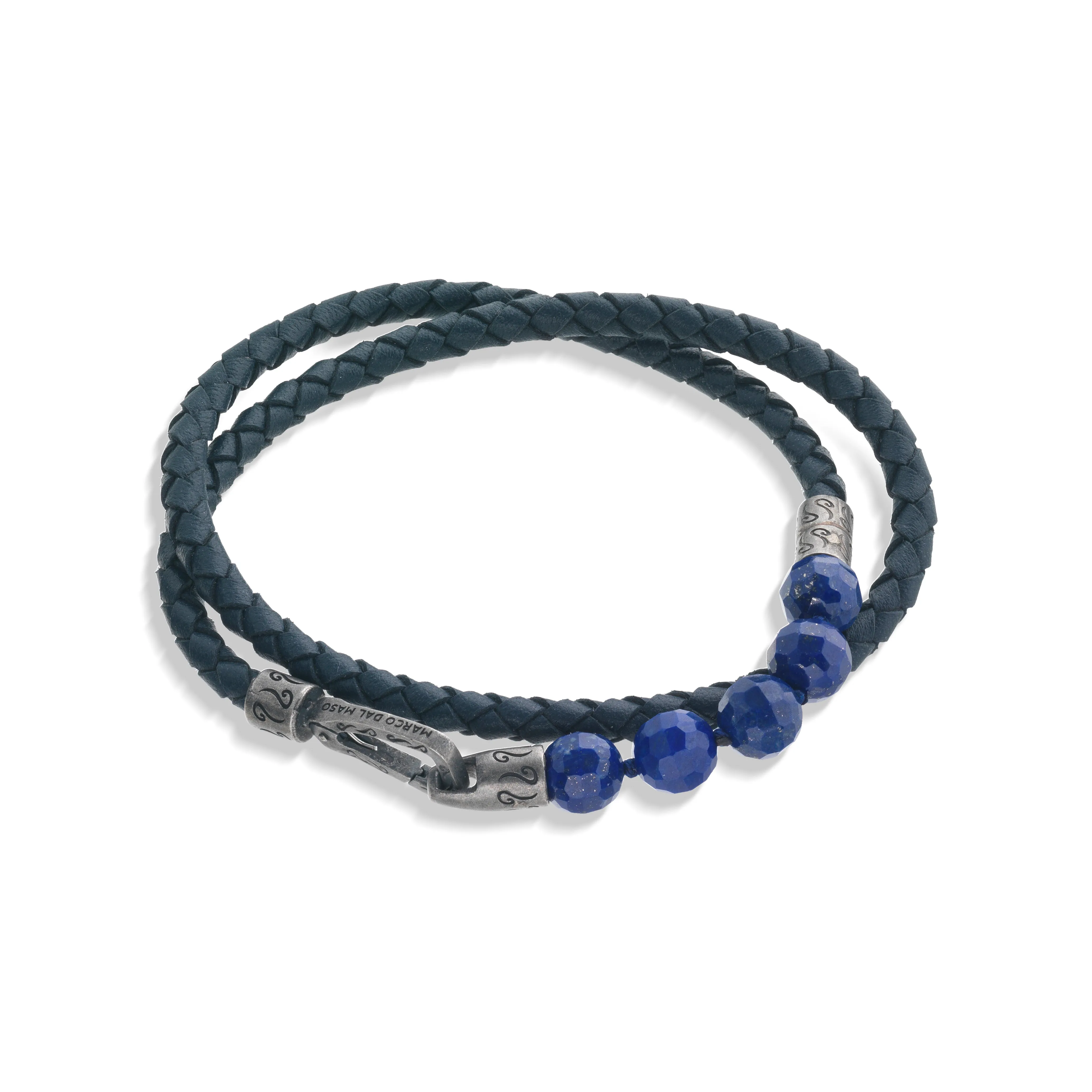 LASH Faceted Lapis Double Wrap Leather Bracelet