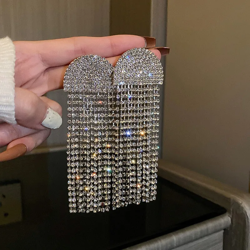 Long Full Rhinestone Big Earrings