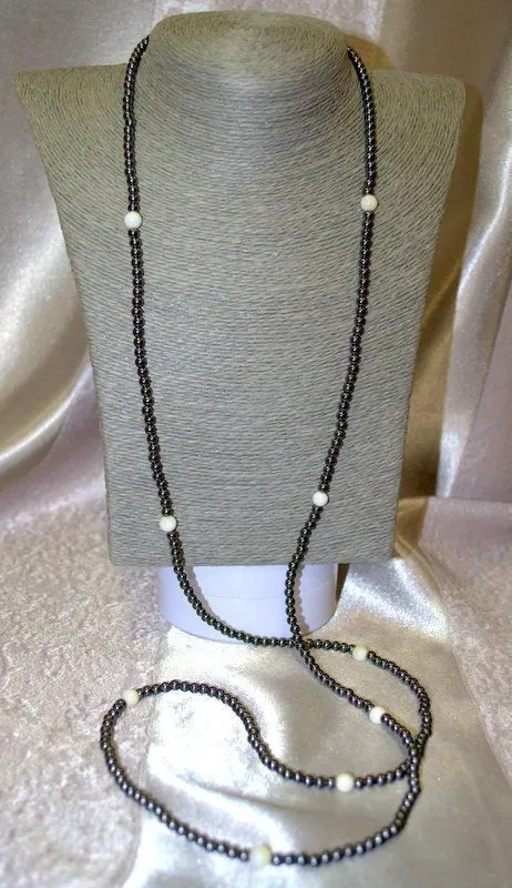 Long strand hematite necklace for her Personalized gift for mom Black stone gemstone necklace Anniversary gift for her Statement necklace