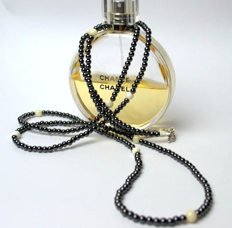 Long strand hematite necklace for her Personalized gift for mom Black stone gemstone necklace Anniversary gift for her Statement necklace