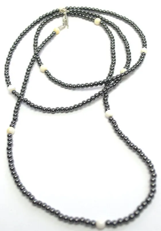 Long strand hematite necklace for her Personalized gift for mom Black stone gemstone necklace Anniversary gift for her Statement necklace