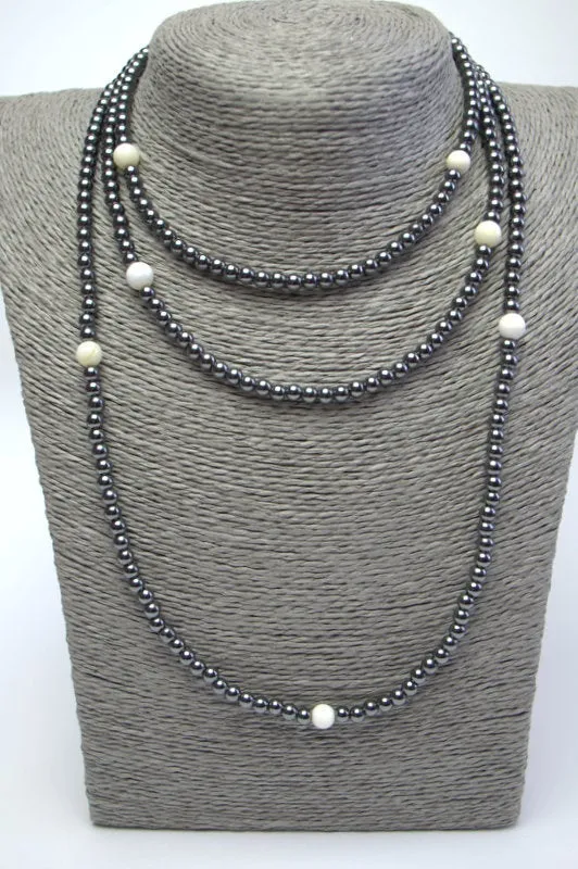Long strand hematite necklace for her Personalized gift for mom Black stone gemstone necklace Anniversary gift for her Statement necklace