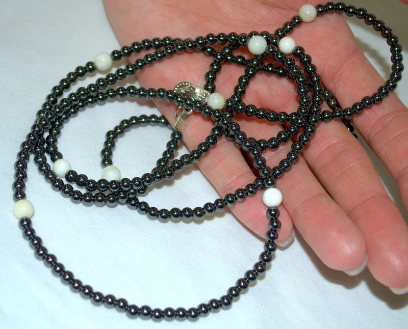 Long strand hematite necklace for her Personalized gift for mom Black stone gemstone necklace Anniversary gift for her Statement necklace