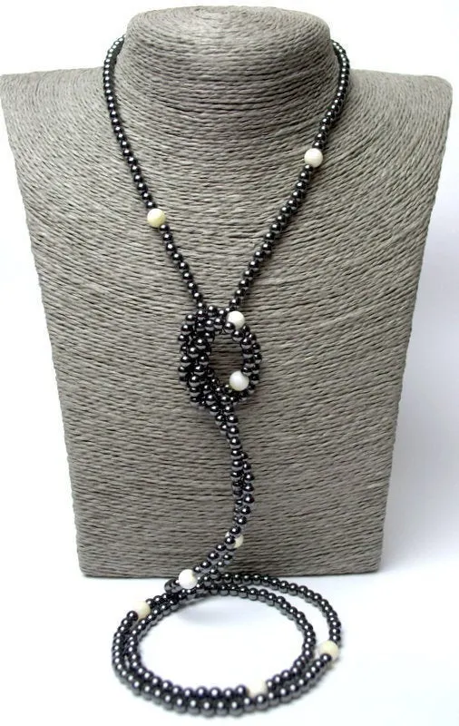 Long strand hematite necklace for her Personalized gift for mom Black stone gemstone necklace Anniversary gift for her Statement necklace