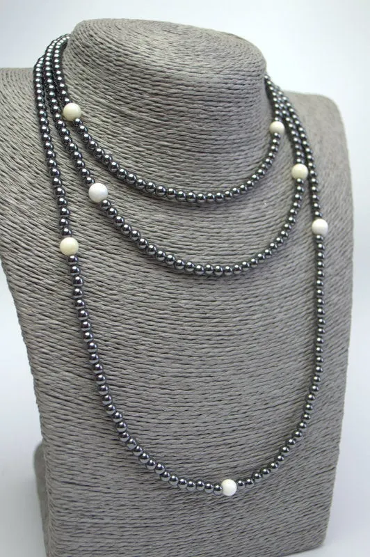 Long strand hematite necklace for her Personalized gift for mom Black stone gemstone necklace Anniversary gift for her Statement necklace