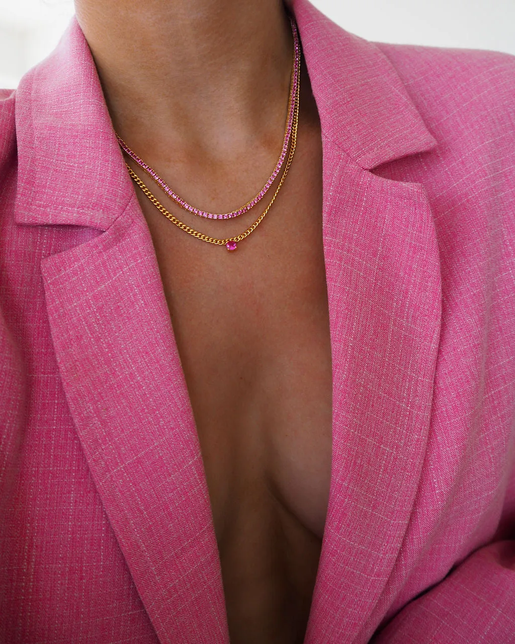 Mini Ballier Necklace- Pink- Gold