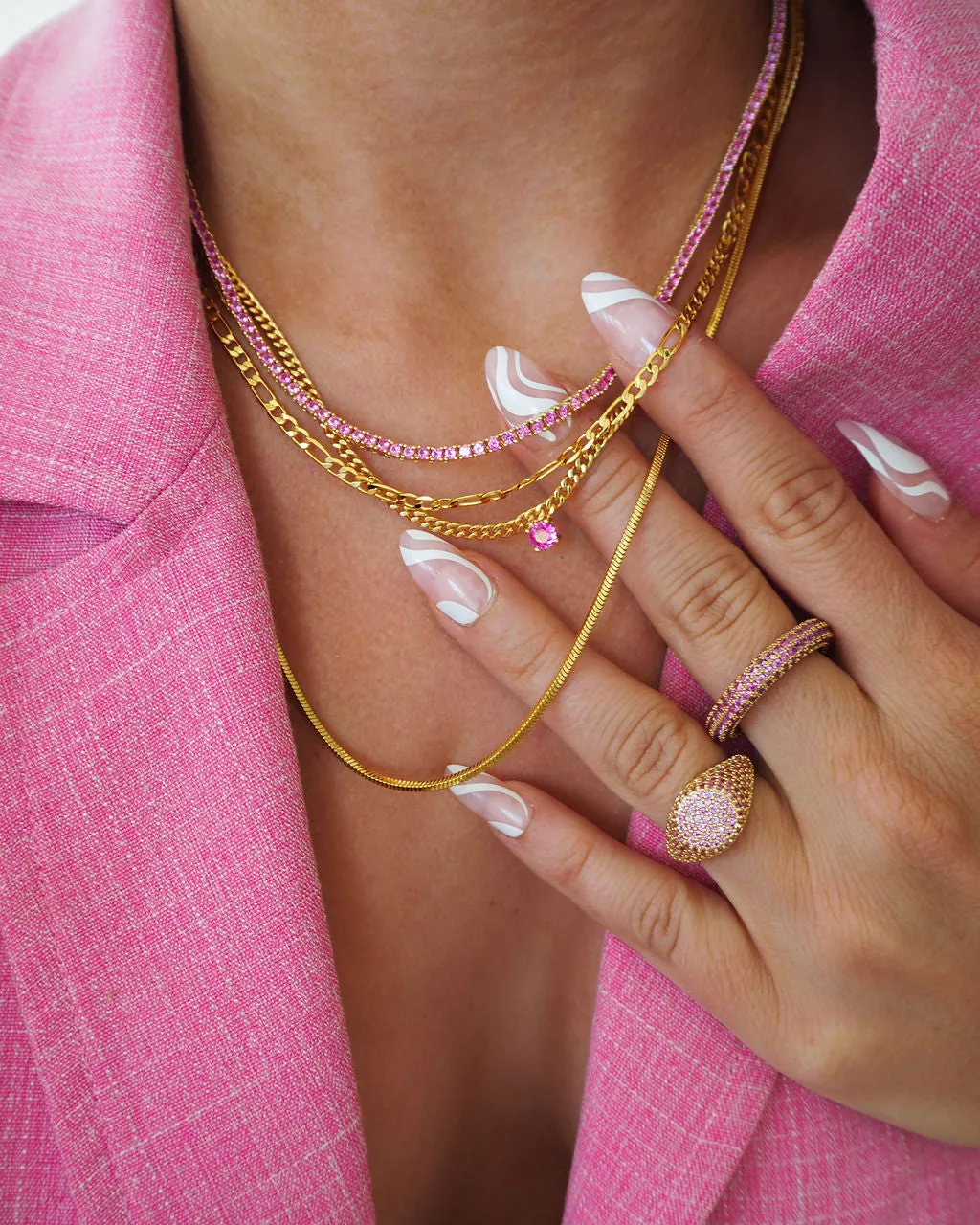 Mini Ballier Necklace- Pink- Gold