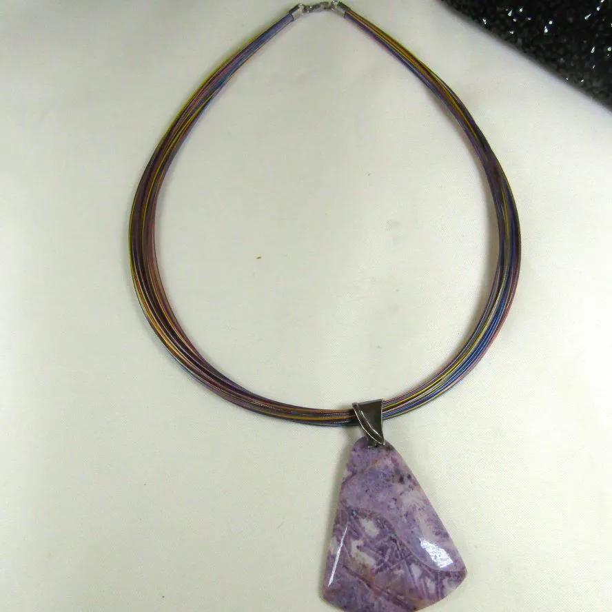 Multi-strand Necklace with Piurple Crazy Lace Agate Pendant