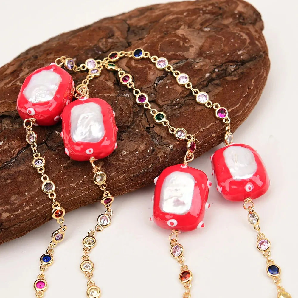 Natural White Keshi Pearl CZ Long Necklace