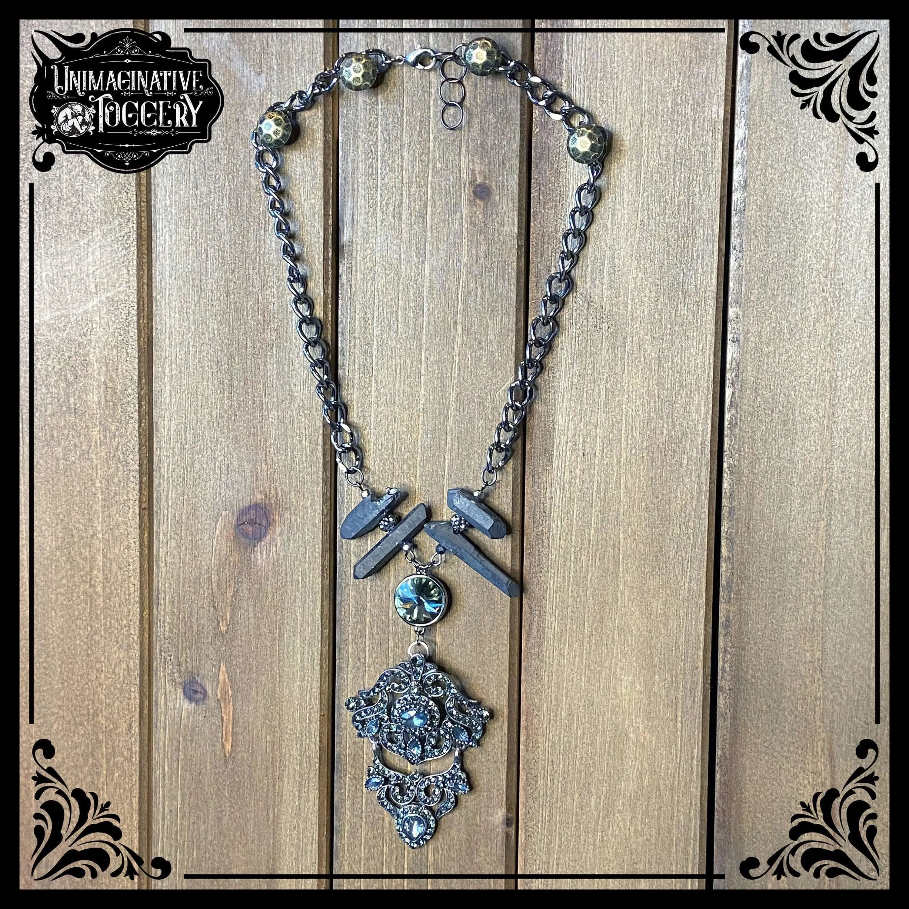 Ornate rhinestone pendant Swarovski necklace