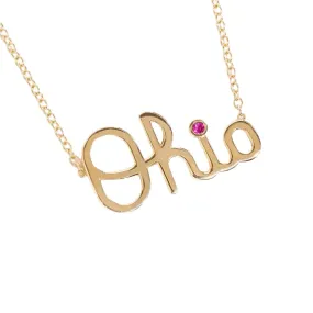 OSU Script Ohio Necklace with Ruby Accent