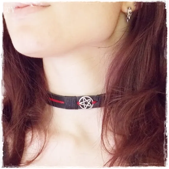 Pentacle Leather Choker