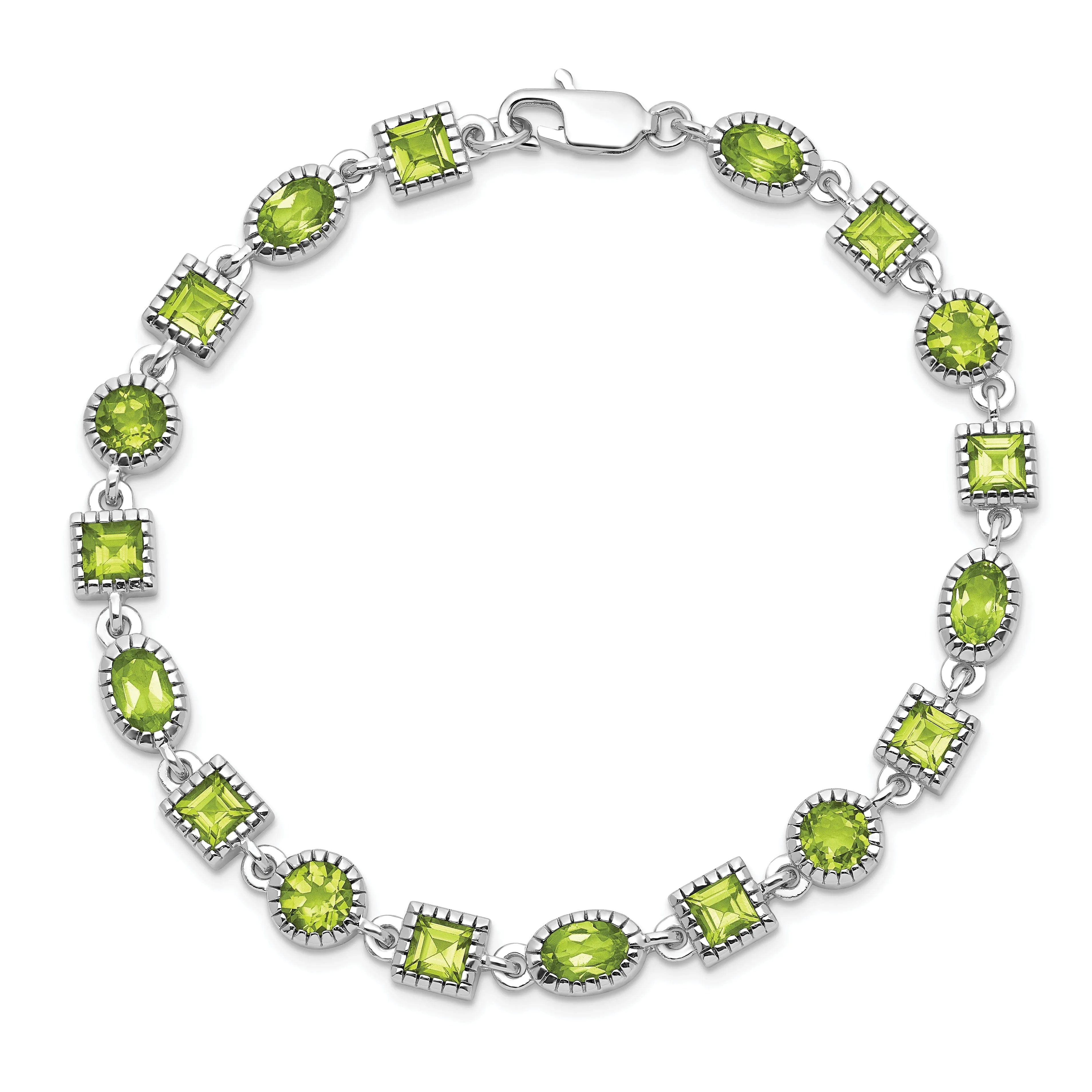 Polished Silver Peridot Gemstone Bracelet