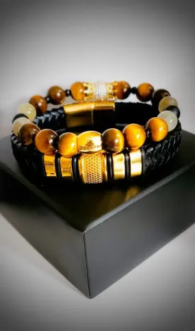 Premium Men's Tiger Eye Bracelet Set