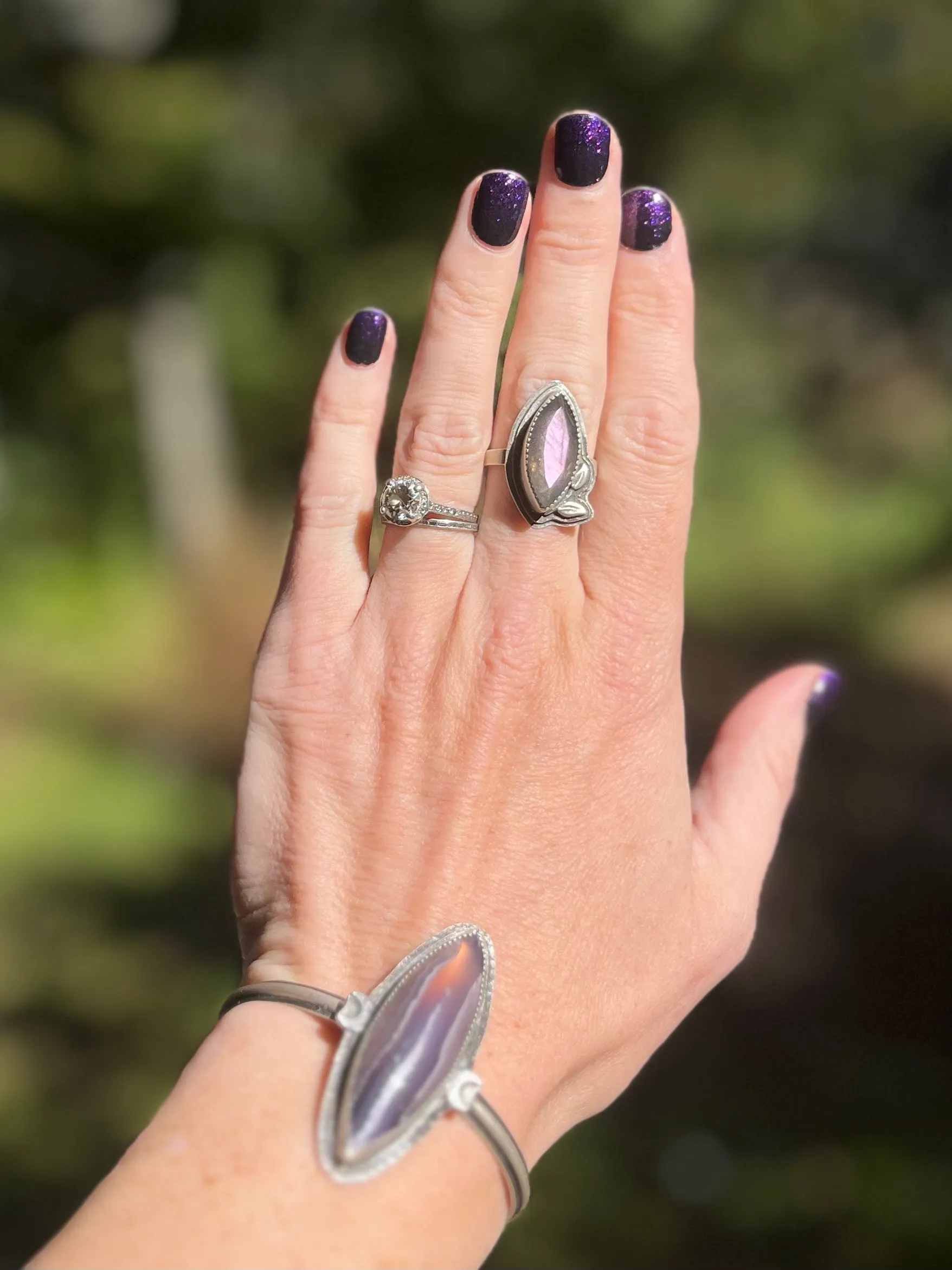 Purple Marquise Labradorite Ring with Leaves