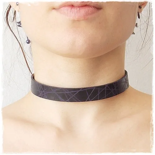 Pyrography Black Leather Choker