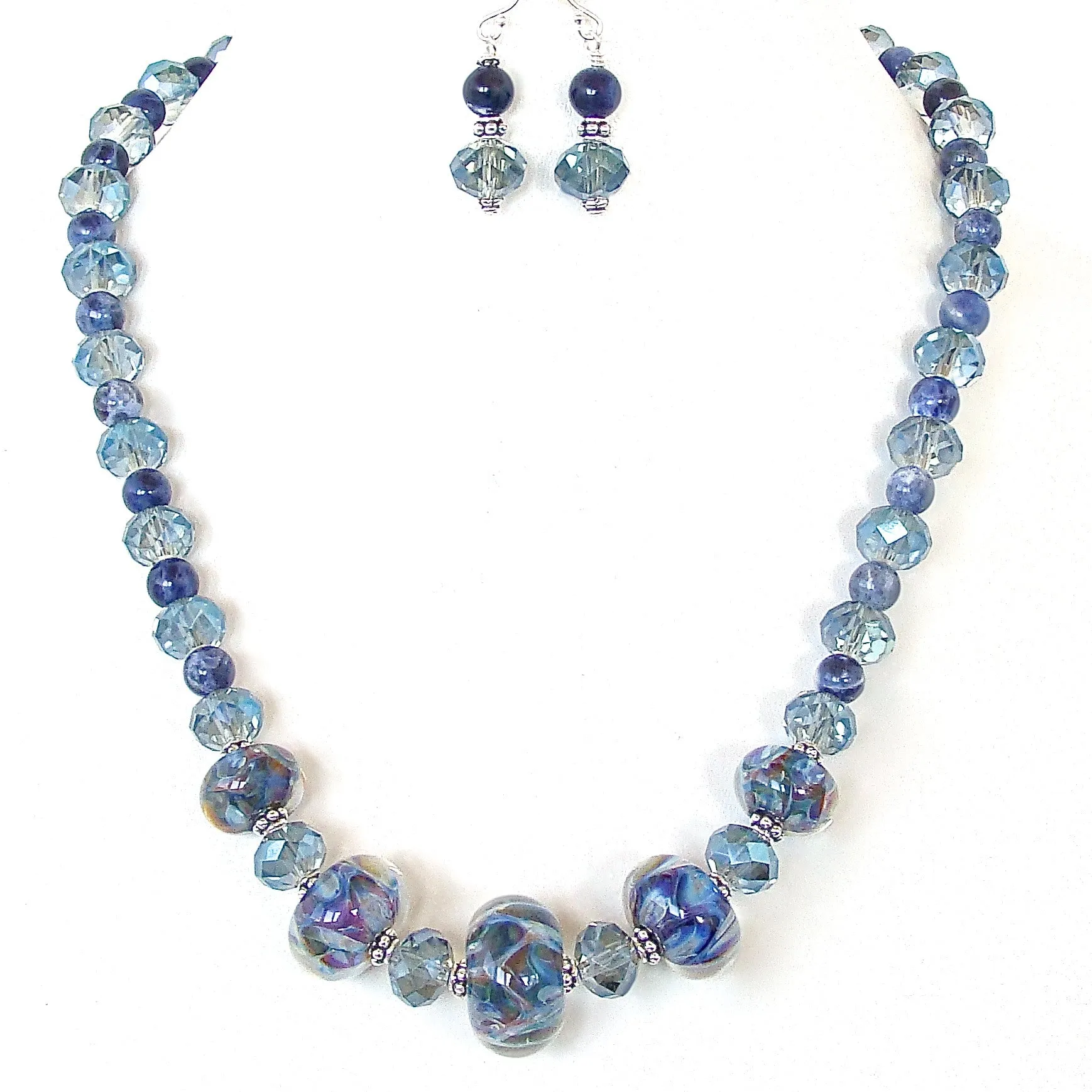 Rhapsody: Blue Crystal Necklace Set with Art Glass