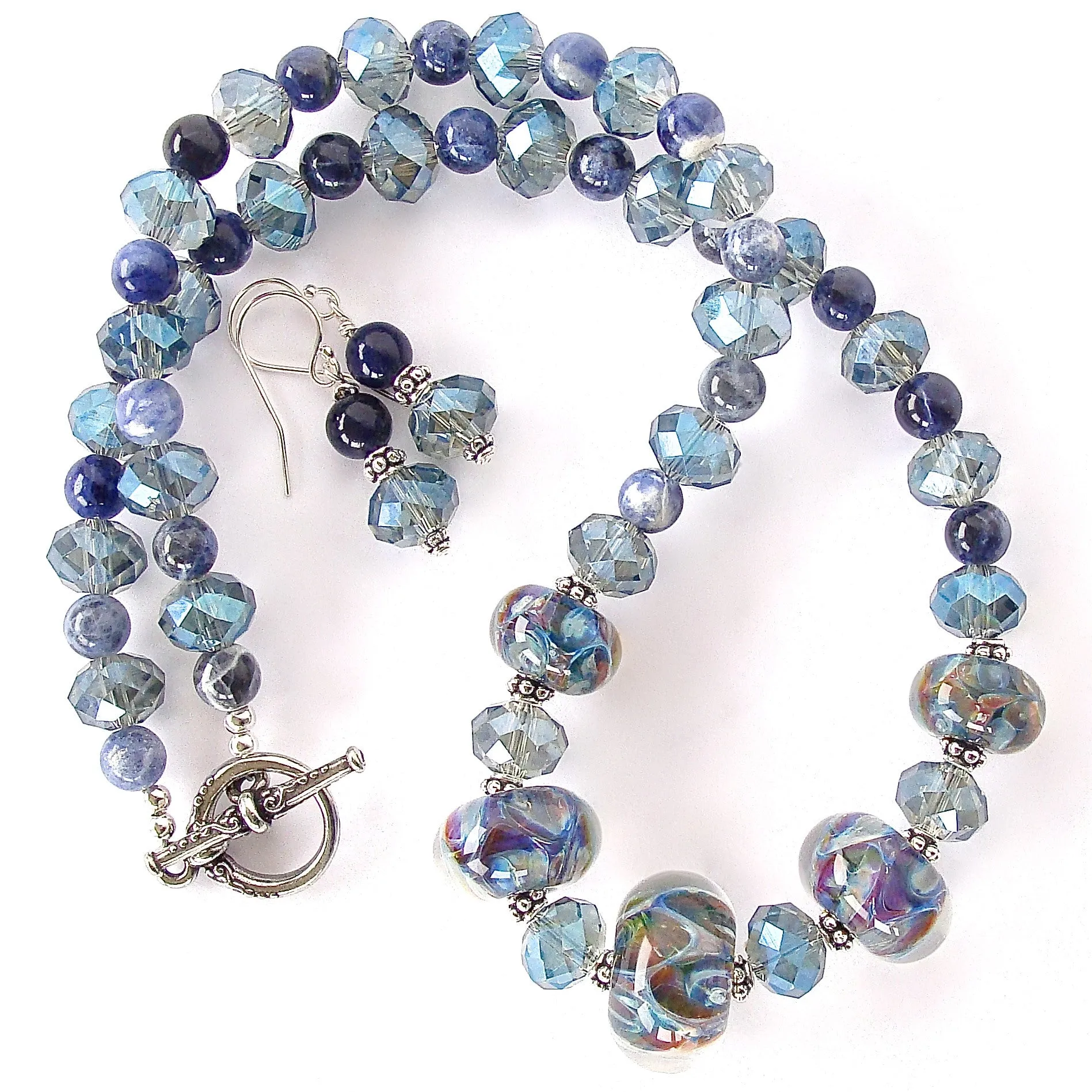 Rhapsody: Blue Crystal Necklace Set with Art Glass