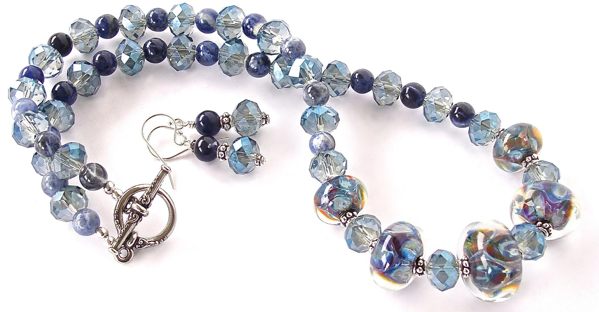 Rhapsody: Blue Crystal Necklace Set with Art Glass