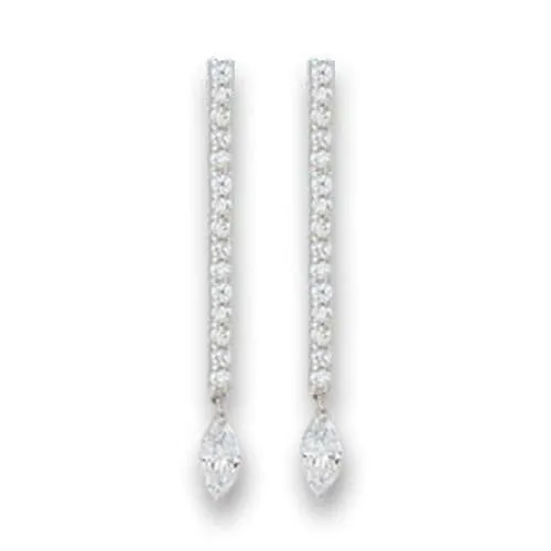 Rhodium 925 Sterling Silver Earrings with AAA Grade CZ in Clear for Women Clear Stone Color Style S411207