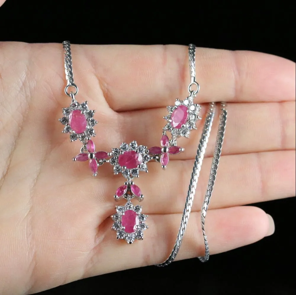 Ruby And Paste Silver Necklace