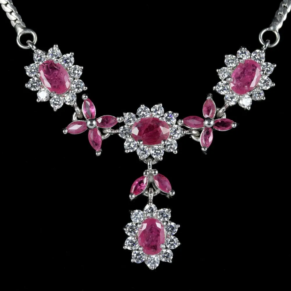 Ruby And Paste Silver Necklace