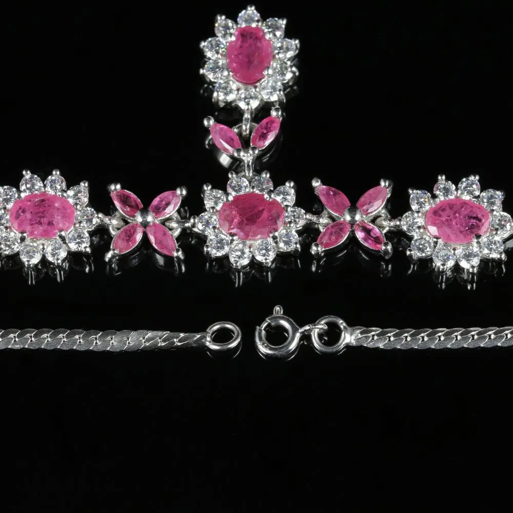 Ruby And Paste Silver Necklace