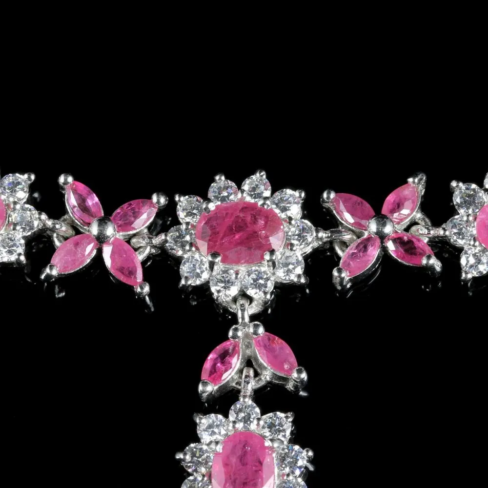 Ruby And Paste Silver Necklace
