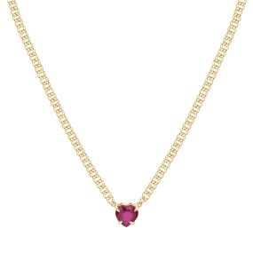 Ruby Heart Cuban Chain Necklace