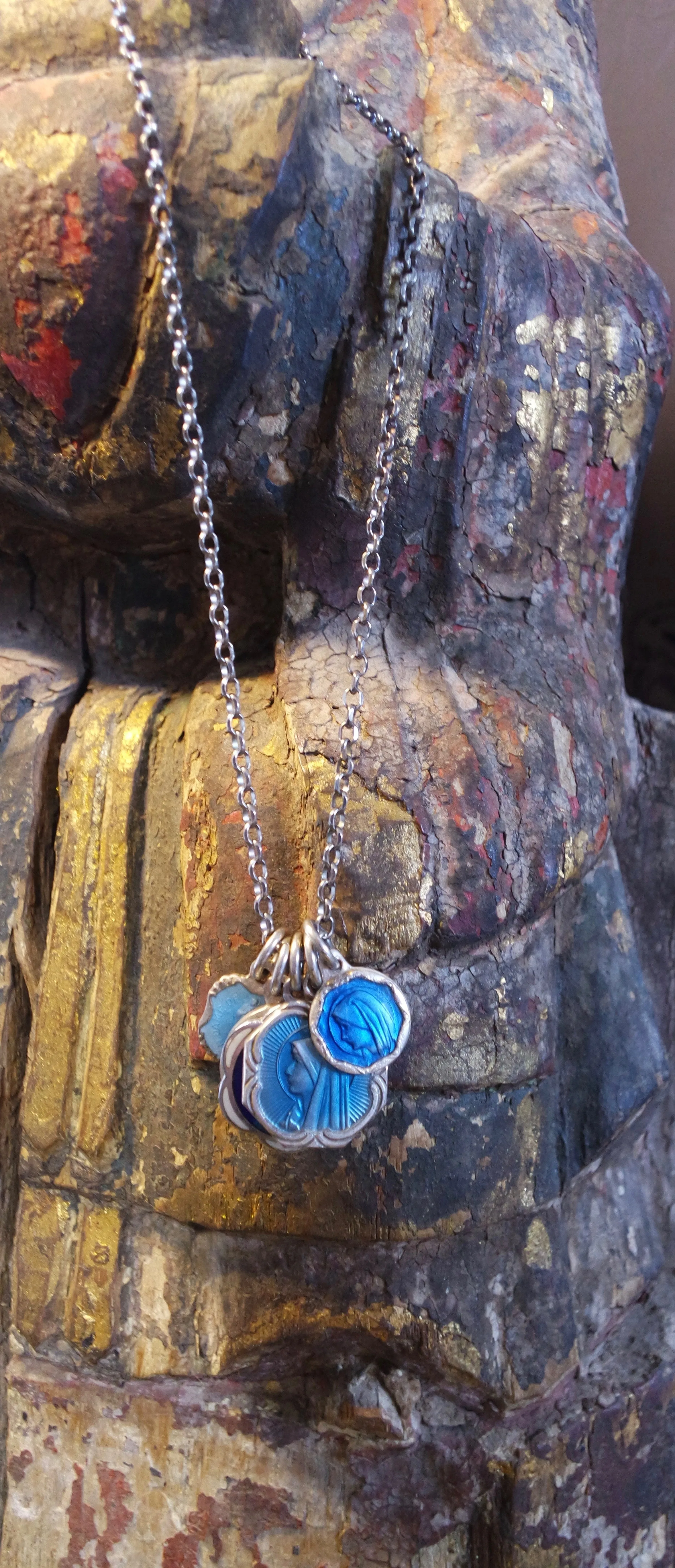 Shannon Koszyk Vintage Blue Mary Medals Necklace- 24"