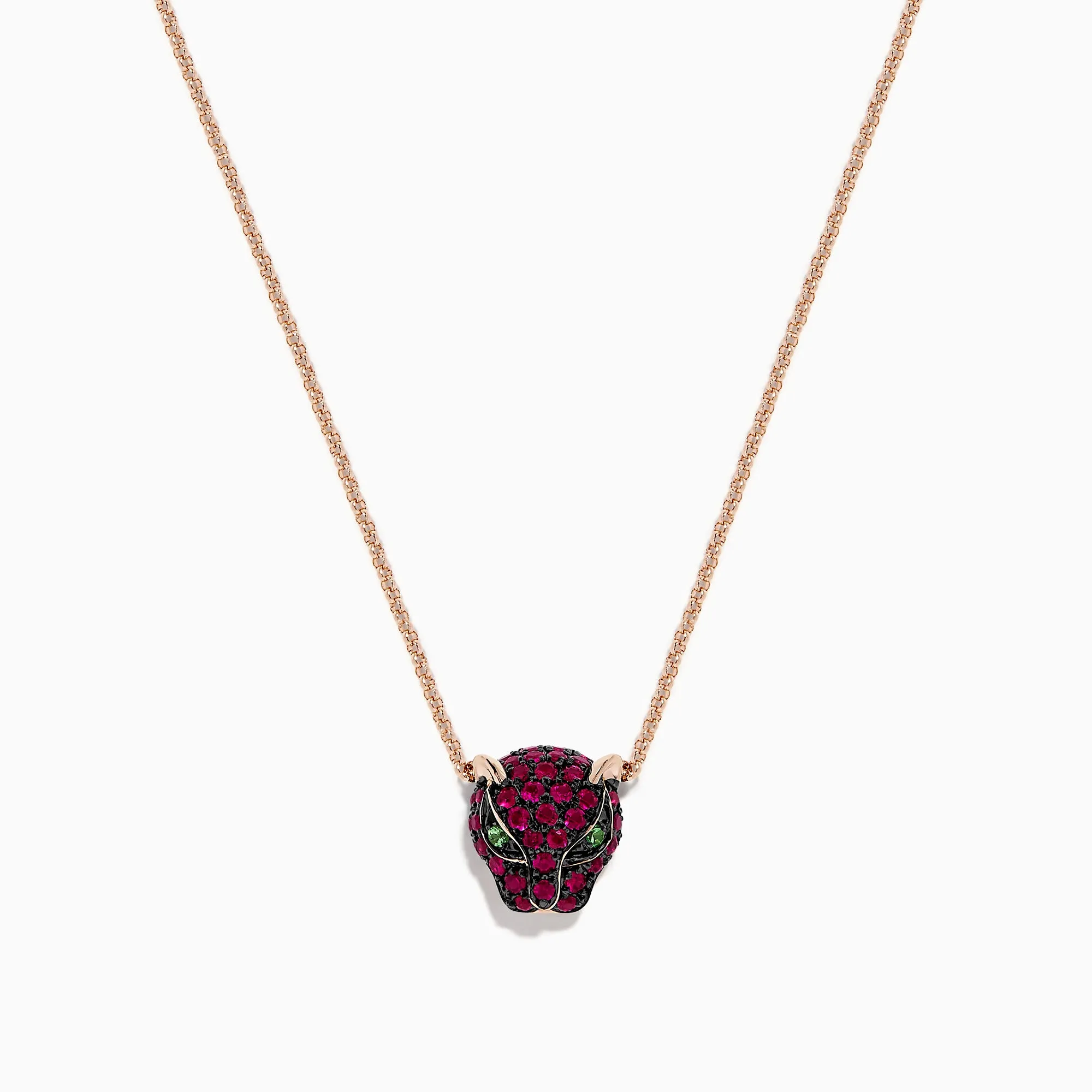 Signature 14K Rose Gold Ruby and Tsavorite Panther Necklace, 0.52 TCW