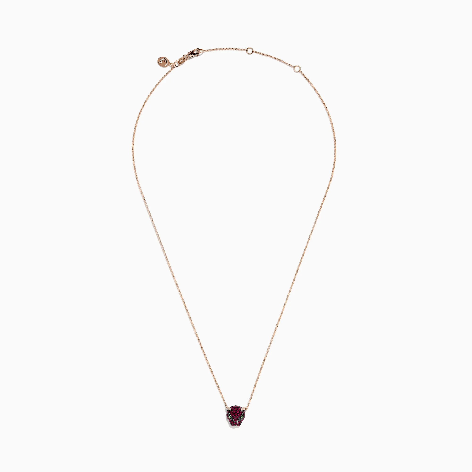 Signature 14K Rose Gold Ruby and Tsavorite Panther Necklace, 0.52 TCW